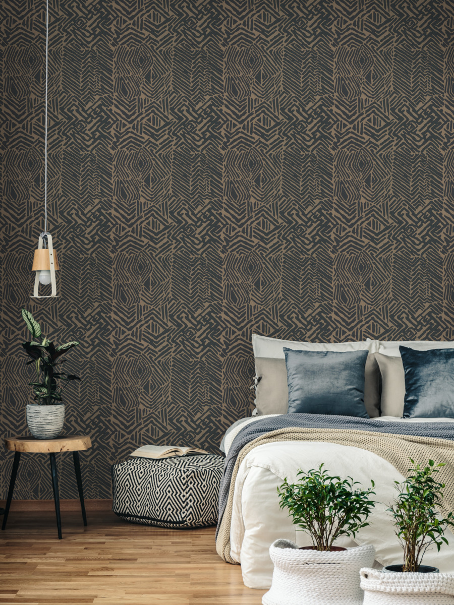 Обои Ronald Redding Handcrafted Naturals Tribal Print HC7551 фото в интерьере